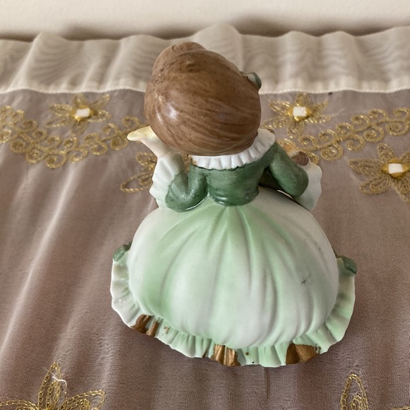 Lefton China Hand Painted Bisque Porcelain Girl holding Bird and Flower Basket - Picture 7 of 10